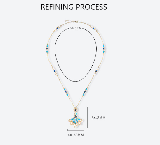 Luxury Retro Peacock Fan Shape Long Sweater Chain 14K Gold Plated Inlaid Natural Turquoise White Mother Of Pearl & Blue Gemstone Diamond Statement Pendant Elegant Women Long Necklace For Autumn Winter Outfit