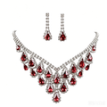Women Luxury Red Teardrop Crystal Rhinestone Jewelry Set, Sparkling Statement Bib Necklace Long Drop Dangle Earrings for Wedding Bridal Prom Evening Party Pageant Gala Formal Occasions