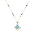 Luxury Retro Peacock Fan Shape Long Sweater Chain 14K Gold Plated Inlaid Natural Turquoise White Mother Of Pearl & Blue Gemstone Diamond Statement Pendant Elegant Women Long Necklace For Autumn Winter Outfit