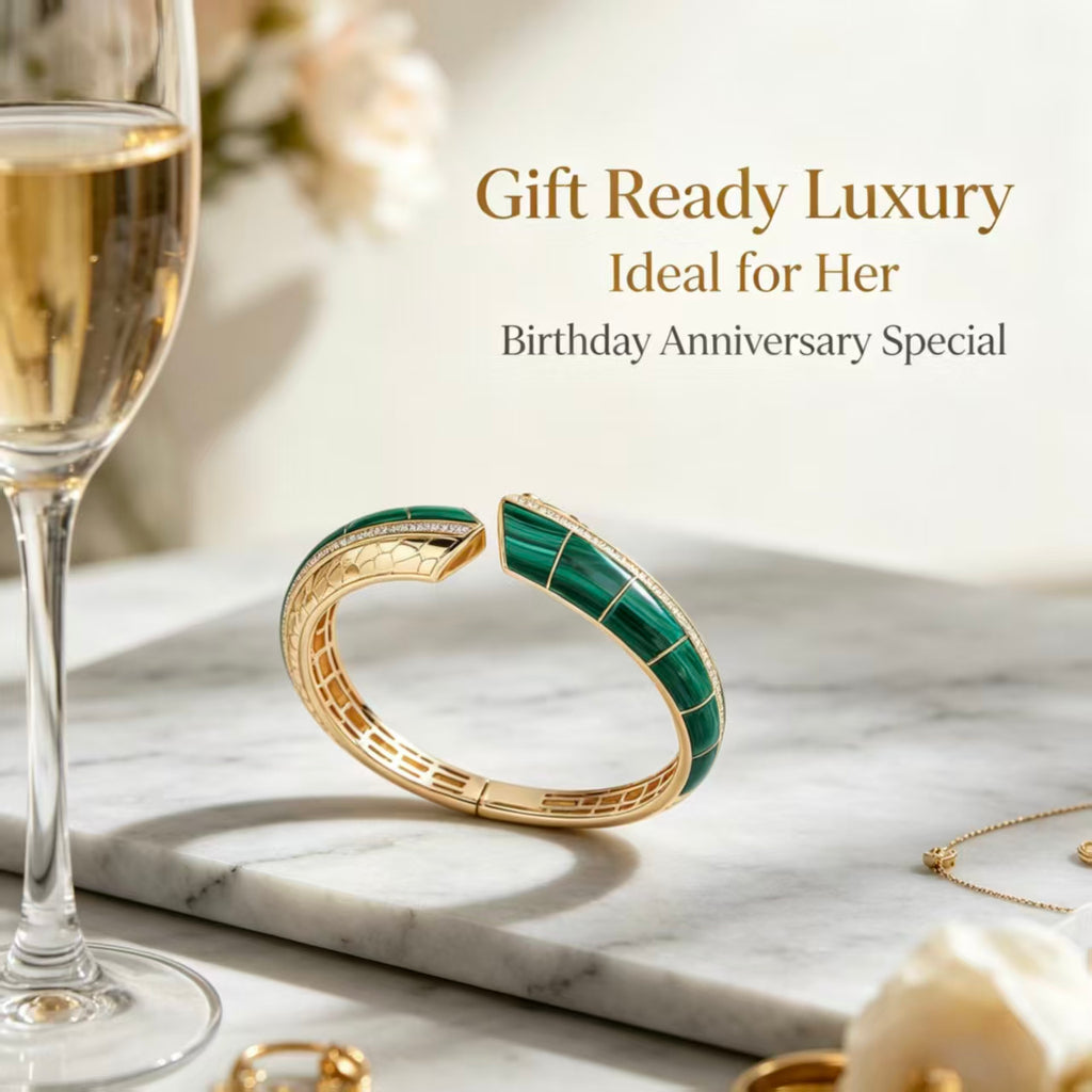 Green Malachite Inlay Gold Open Cuff Bangle Bracelet, Diamond Paved Snake Head Statement Wrist Jewelry, Vintage Crocodile Textured Inner Band Bracelet, Daily Office Wedding Evening Statement Accessory, Gift Jewelry For Birthday Anniversary