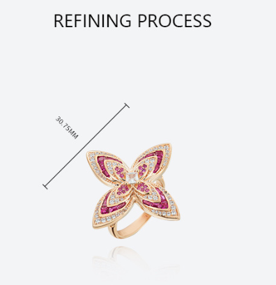 Four-Leaf Clover Flower Statement Ring, Rose Gold Tone Large Floral Ring Inlaid Square Clear Crystal, Baguette Cut Pink Ruby & Round White Cubic Zirconia Pave, Oversized Floral Jewelry Ring for Women Wedding Banquet Party